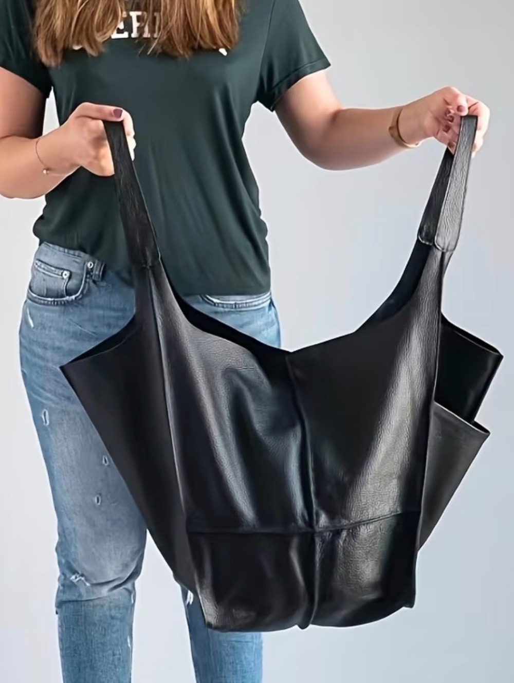 Oversized black slouch tote bag